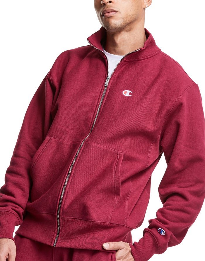 Champion Reverse Weave Full Zip Mock Neck Erkek Sweatshirt Kırmızı ( FZSKGJ860 )